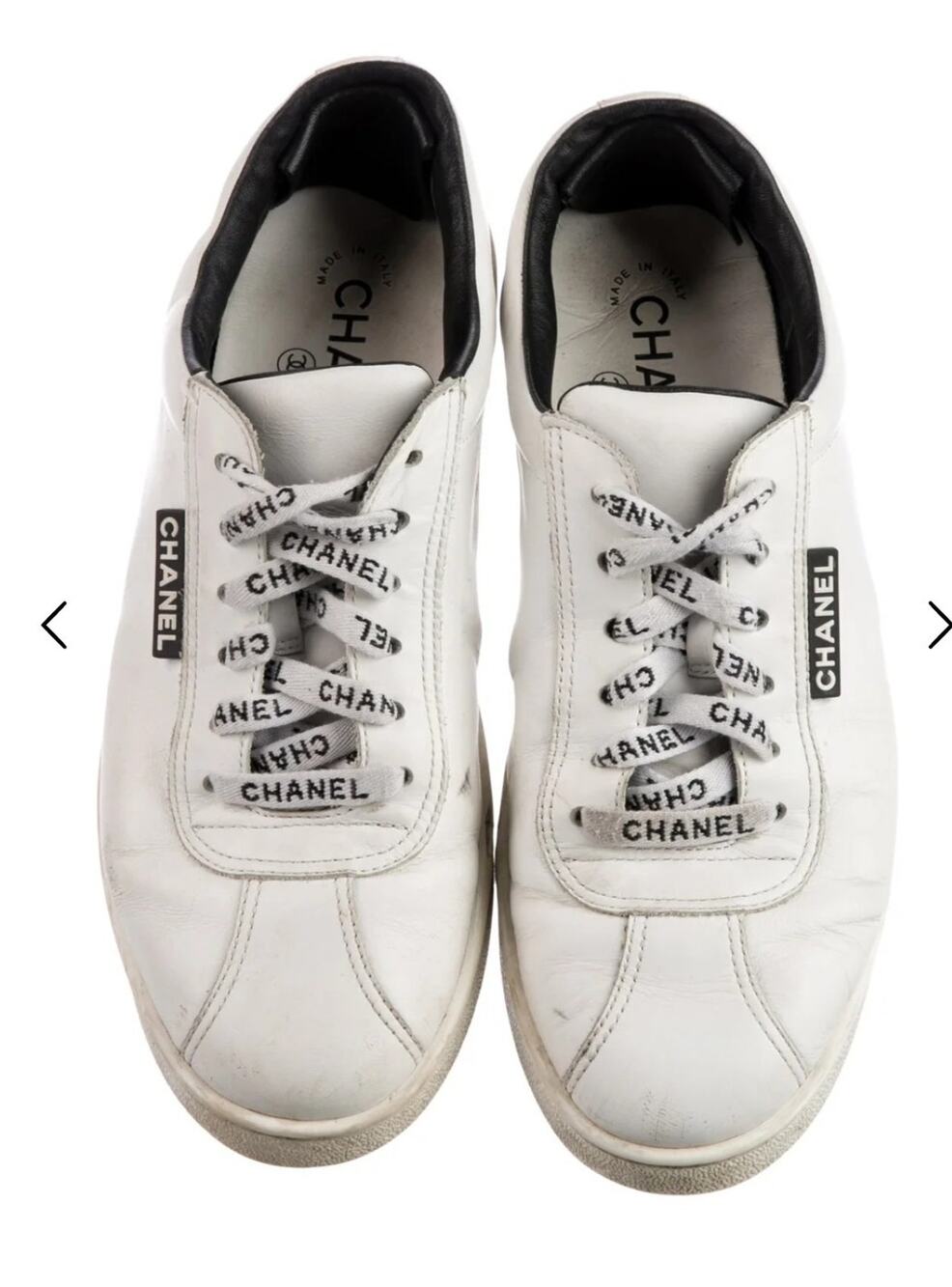 CHANEL CC Logo G34085 White Leather Low Top Lace-Up Sneaker Shoes Size EUR 38